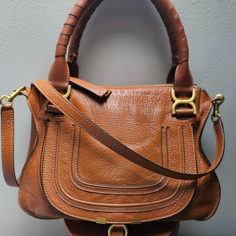 LIKE NEW- Chloe Marcie Medium Bag - Brown Grained Leather With Crossbody Strap